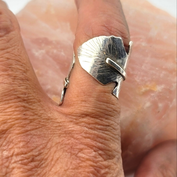 LEAF ADJUSTABLE HANDMADE IN STERLING SILVER METAL SIZE 7.5 - Picture 5 of 7